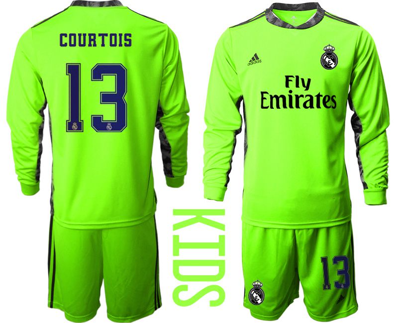 Youth 2020-2021 club Real Madrid fluorescent green goalkeeper long sleeve #13 Soccer Jerseys->real madrid jersey->Soccer Club Jersey